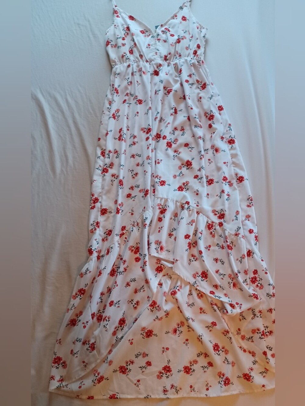 Hint Of BLUSH - White Maxi Dress with Red Floral Printhint